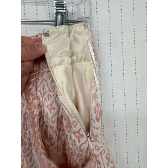 Free People Mini Skirt Sz 4 Brocade Tapestry Skater Pink Pockets Spring Easter - Picture 4 of 9